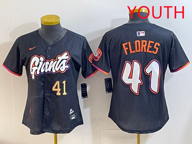 Youth San Francisco Giants #41 Flores Black Joint Name 2025 Nike MLB Jersey style 3